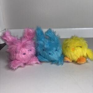 build a bear Blue And pink Fuzzy Bunny Rabbits And Yellow Fuzzy Chick Easter